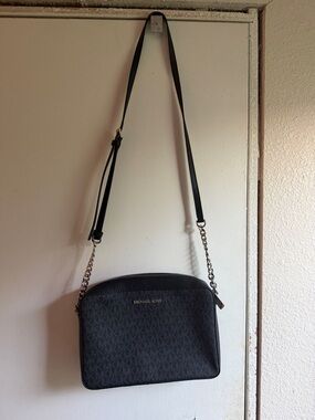 Michael Kors Black Signature Crossbody with Chain Detail